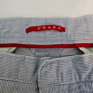 Prada Blue & White Striped Cotton And Linen Pants